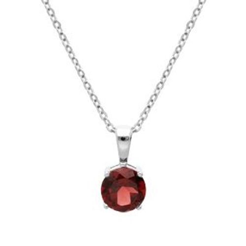Collier Argent Rhodié Pendentif Pierre Véritable Grenat 6,5mm 42+3cm