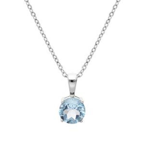 Collier Argent Rhodié Pendentif Pierre Véritable Topaze Bleu 6,5mm 42+3cm