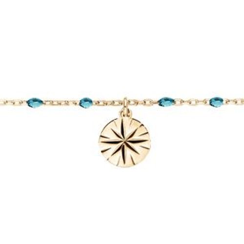 Chaîne Cheville Argent Et Dorure Jaune Olives Résine Bleu Transparent Et Pastille Diamanté 23+3cm
