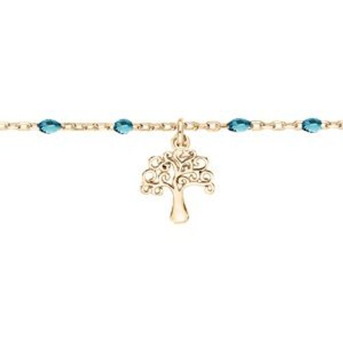 Chaîne Cheville Argent Et Dorure Jaune Olives Résine Bleu Tranparent Et Arbre De Vie 23+3cm