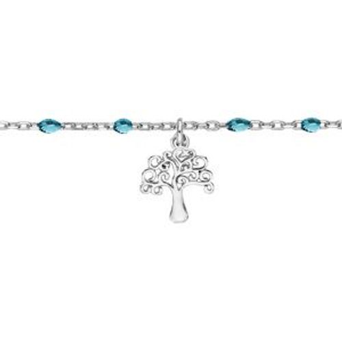 Chaîne Cheville Argent Rhodié Olives Résine Bleu Tranparent Et Arbre De Vie 23+3cm