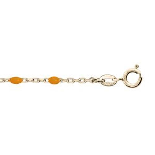 Chaîne Cheville Argent Et Dorure Jaune Olives Résine Orange Fluo 23+3cm