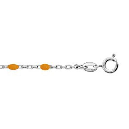 Chaîne Cheville Argent Rhodié Olives Résine Orange Fluo 23+3cm