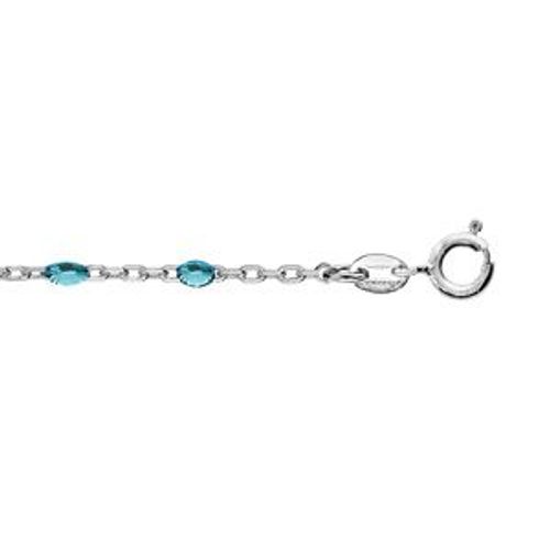 Chaîne Cheville Argent Rhodié Olives Résine Bleu Transparent 23+3cm