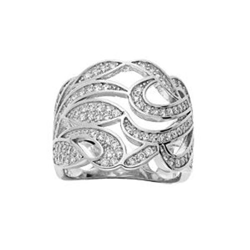 Bague Argent Rhodié Volute Oxydes Blancs Sertis