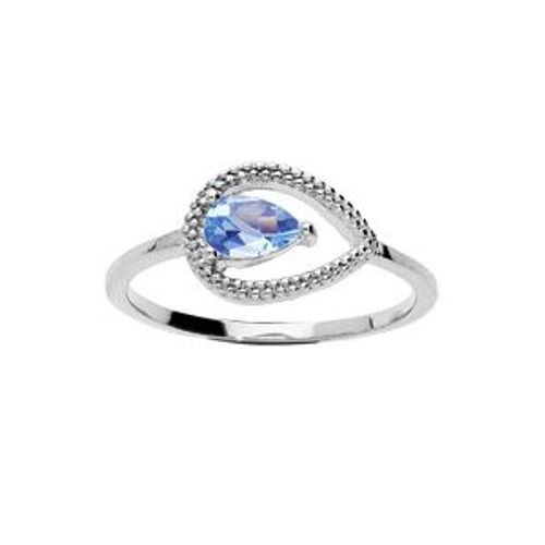 Bague Plaqué Or Goutte Ajourée Oxyde Bleu Ciel Serti