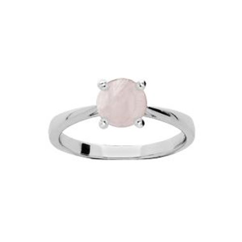 Bague Argent Rhodié Pierre Véritable Quartz Rose 6,5mm