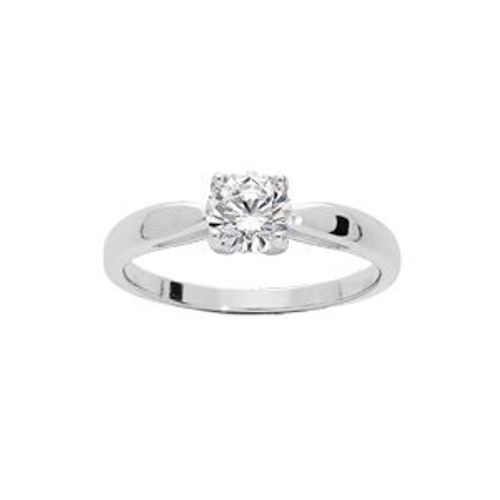 Bague Argent Rhodié 5mm Solitaire Oxyde Blanc Serti Griffes