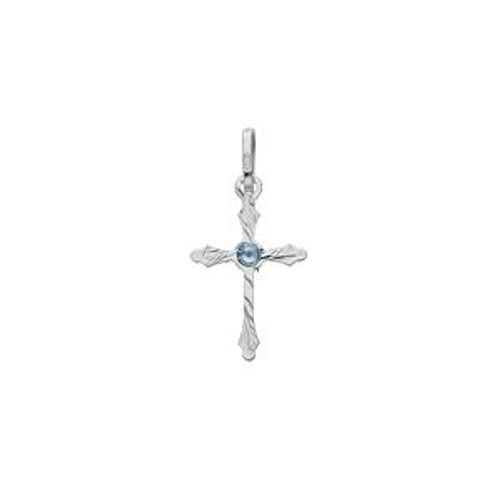 Pendentif Argent Rhodié Croix Diamanté Oxyde Bleu Ciel