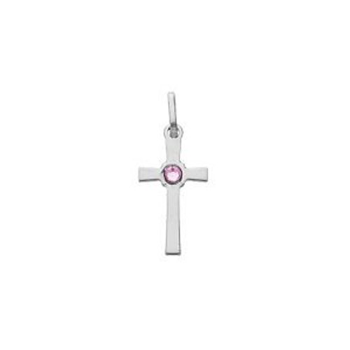 Pendentif Argent Rhodié Croix Oxyde Rose