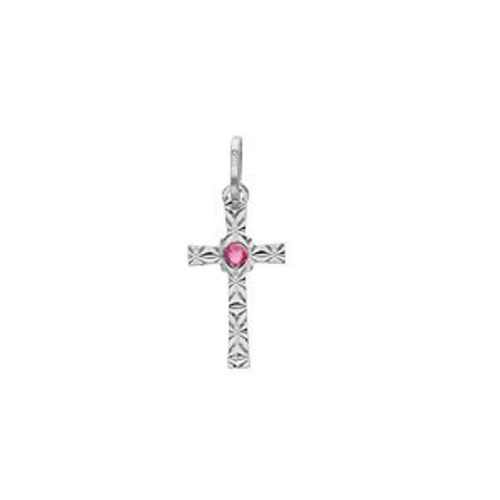 Pendentif Argent Rhodié Croix Diamanté Étoile Oxyde Rose