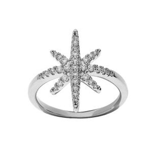 Bague Argent Rhodié Étoile Oxydes Blancs Sertis