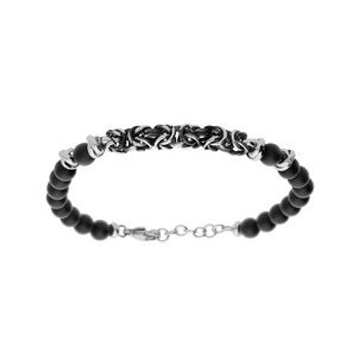 Bracelet Acier Boules Onyx Noirs Véritable Et Maille Royale 19+2cm
