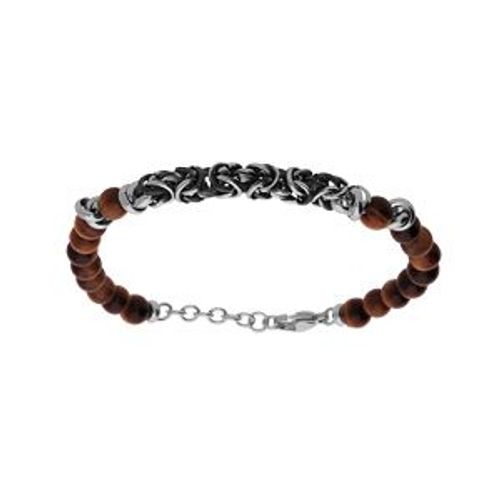 Bracelet Acier Boules Oeil De Tigre Véritable Rouge Et Maille Royale 19+2cm