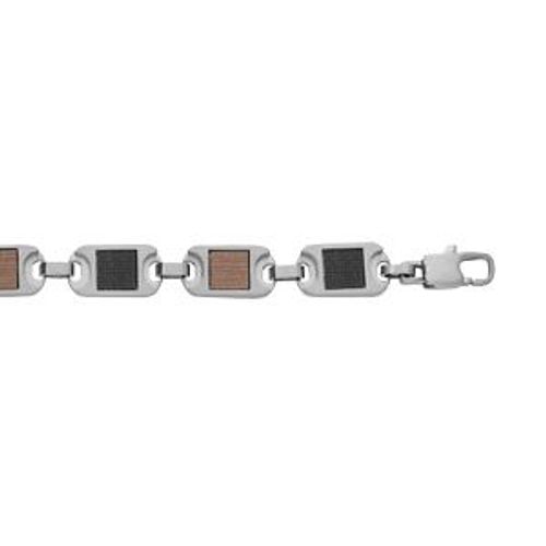 Bracelet Acier Multi Plaques Aspect Bois Maron Et Noir 20cm
