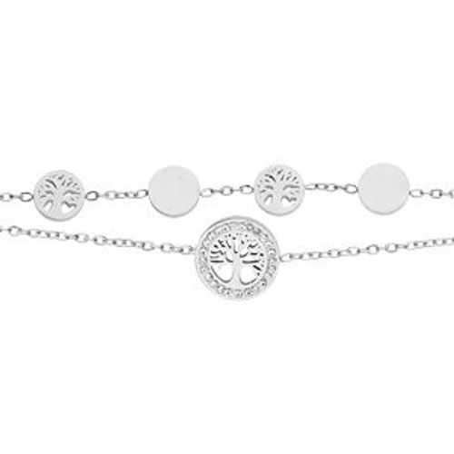 Bracelet Acier 2 Rangs Pastilles Avec Arbre De Vie 17+3cm