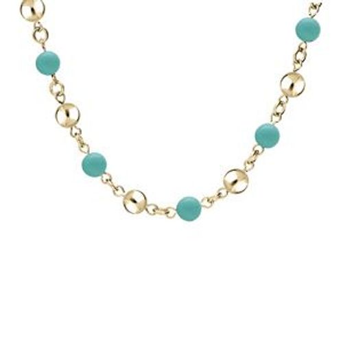 Collier Acier Et Pvd Jaune Marseillais Boules Jade Bleu Véritable 40+5cm