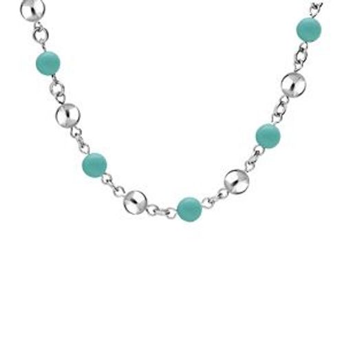 Collier Acier Marseillais Boules Jade Bleu Véritable 40+5cm