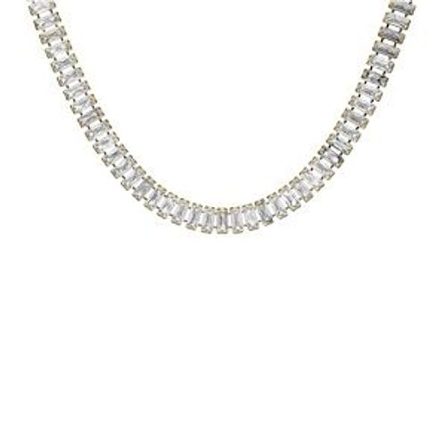 Collier Acier Et Pvd Jaune Oxydes Blancs Sertis Double Fermoir 44cm Réglable 40cm
