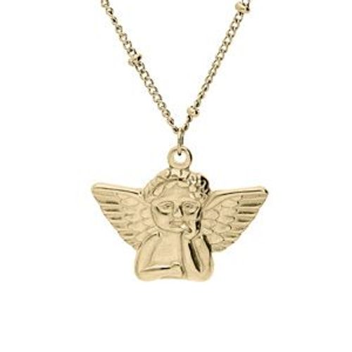 Collier Acier Et Pvd Jaune Pendentif Angelot 40+5cm