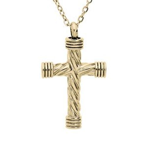 Collier Acier Et Pvd Jaune "Porte Poudre" Pendentif Croix 50+5cm (Livré Avec Un Entonnoir)