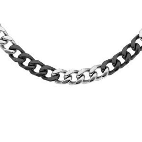 Collier Acier Maille Gourmette 6mm Bicolore Pvd Noir 50cm