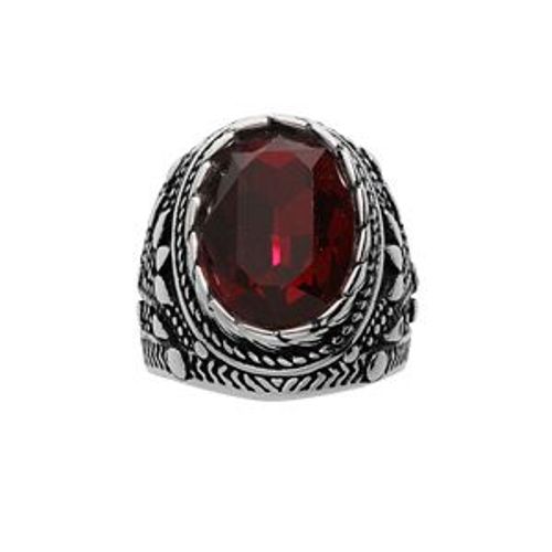 Bague Acier Patiné Gros Oxyde Ovale Rouge
