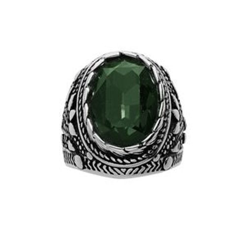 Bague Acier Patiné Gros Oxyde Ovale Vert
