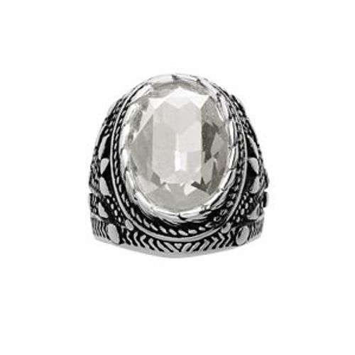 Bague Acier Patiné Gros Oxyde Ovale Blanc