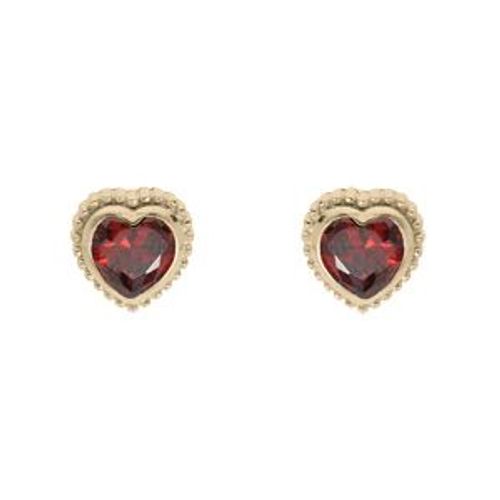Boucles D'oreilles Tige Plaqué Or Coeur Oxyde Grenat Sertis Clos