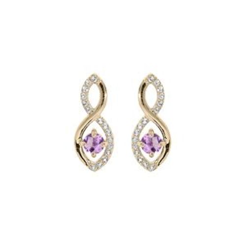 Boucles D'oreilles Tige Plaqué Or Infini Amethyste Veritable Et Oxydes Blancs Sertis