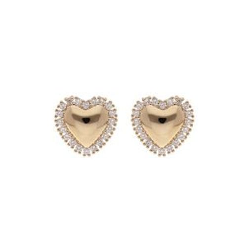 Boucles D'oreilles Tige Plaqué Or Coeur Contour Oxydes Blancs Sertis Clos