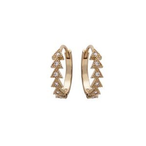 Boucles D'oreilles Plaqué Or Créoles Articulées Motif Triangle Oxydes Blancs Sertis