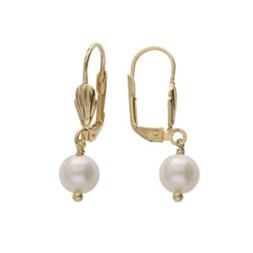 Boucles D'oreilles Plaqué Or Dormeuse Perle De Culture D'eau Douce 8mm