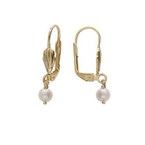 Boucles D'oreilles Plaqué Or Dormeuse Perle De Culture D'eau Douce 5mm