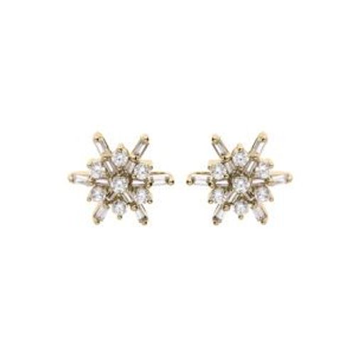Boucles D'oreilles Tige Plaqué Or Fleur Oxydes Blancs Sertis
