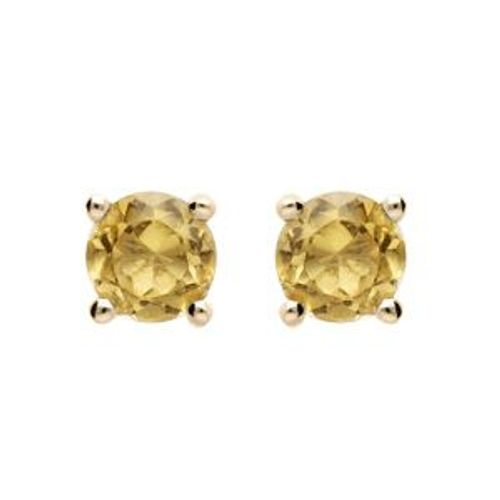 Boucles D'oreilles Tige Plaqué Or Pierre Véritable Citrine 4mm
