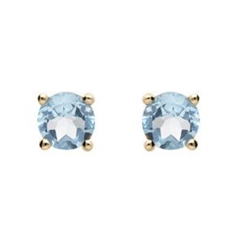 Boucles D'oreilles Tige Plaqué Or Pierre Véritable Topaze Bleu 4mm