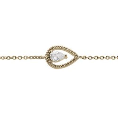 Bracelet Plaqué Or Goutte Ajourée Oxyde Blanc Serti 16+2cm