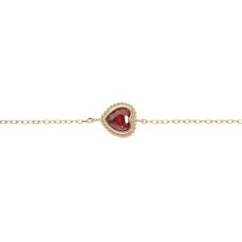 Bracelet Plaqué Or Coeur Oxyde Grenat Sertis Clos 16+3cm
