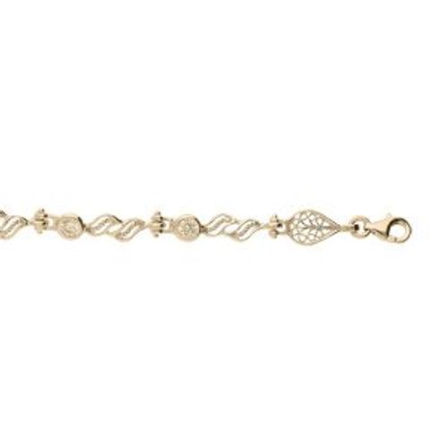 Bracelet Plaqué Or Oxydes Blancs Sertis Et Motifs Volutes Filigranes 16+3cm