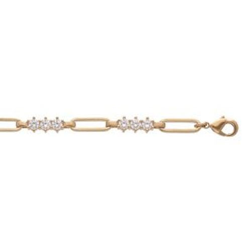 Bracelet Plaqué Or Mailles Rectangles Et Oxydes Blancs Sertis 17+3cm
