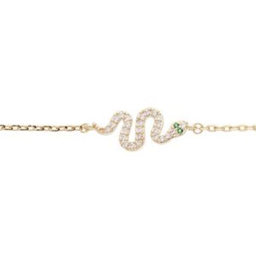 Bracelet Plaqué Or Serpent Oxydes Blancs Et Verts Sertis 16,5+2,5cm