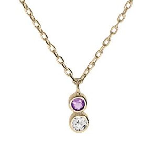 Collier Plaqué Or Pendentif 2 Oxydes Violet Et Blanc Serti 42+3cm