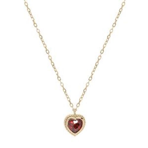 Collier Plaqué Or Coeur Oxyde Grenat Sertis Clos 40+3cm