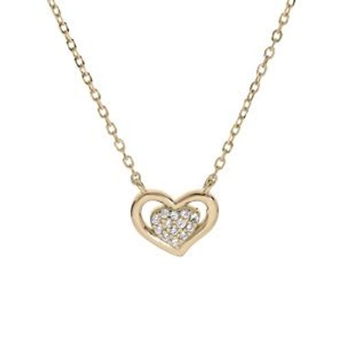 Collier Plaqué Or Coeur Oxydes Blancs Sertis 40+3cm