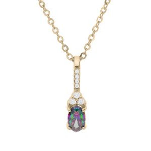 Collier Plaqué Or Pendentif Oxyde Arc En Ciel Mystique Contour Oxydes Blancs Sertis 42+3cm