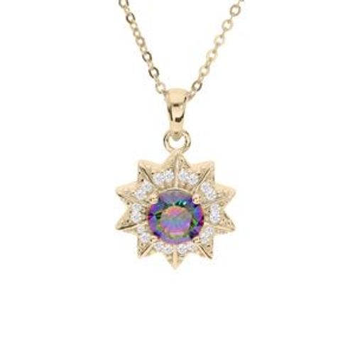 Collier Aplaqué Or Pendentif Oxyde Arc En Ciel Mystique Contour Oxydes Blancs Sertis 42+3cm