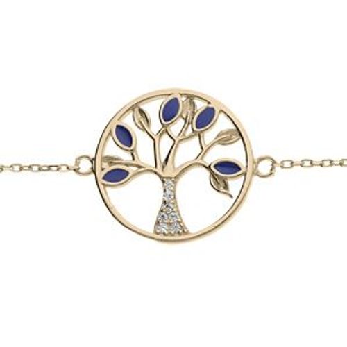 Bracelet Plaqué Or Arbre De Vie Oxydes Bleus Et Blancs Sertis 16+3cm
