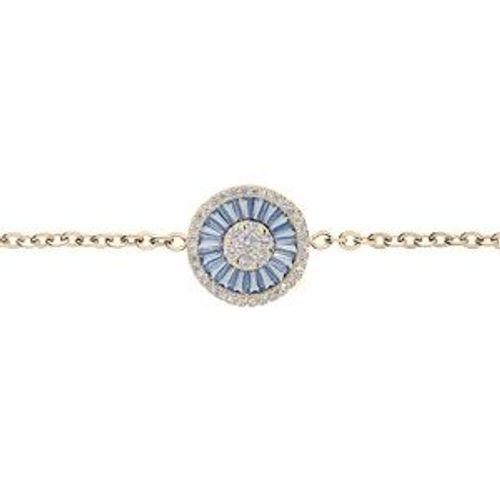 Bracelet Plaqué Or Rond Oxydes Rectangulaires Bleus Et Contour Oxydes Blancs Sertis 16+3cm